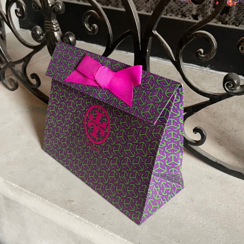 Tory Burch Small purple pink Paper Gift Bag Bow
